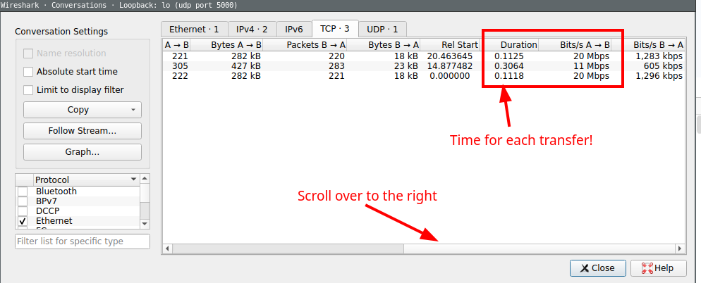 TCP conversations view in Wireshark
